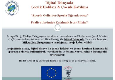 Avrupa Birliği Türkiye Delegasyonu tarafından desteklenen ve Uluslararası Çocuk Merkezi (UÇM) tarafından yürütülen Alt Hibe Desteği ile Dijital Dünyada Çocuk Katılımı için Mikro-Fon Programına yazdığımız proje kabul edildi.